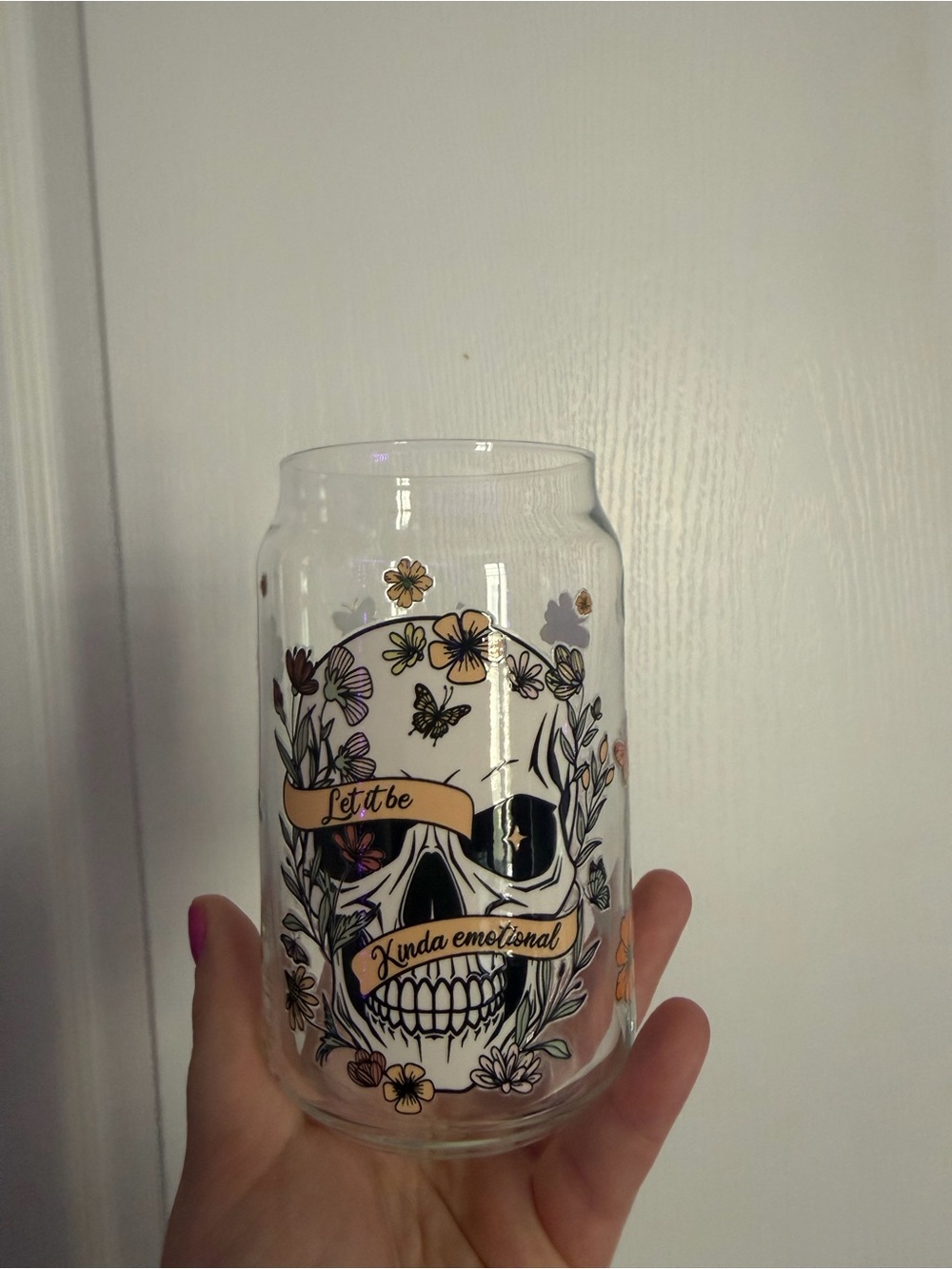 Clear Floral Skull Glass Tumbler